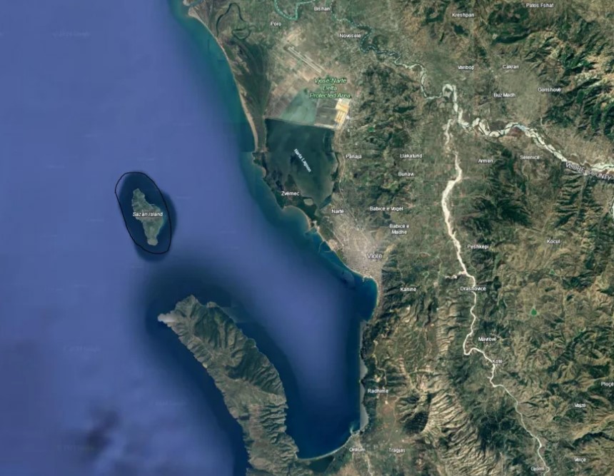 Ο χάρτης που δείχνει που βρίσκεται το νησί Σάσων στην Αλβανία